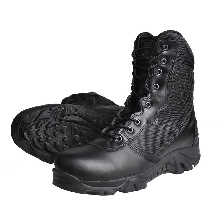 Tactical boots wth zipper, Men's black leather boots for outdoor camping wholesale work boots