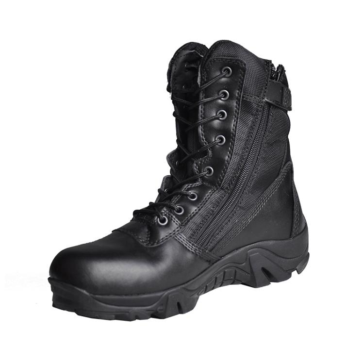 Tactical boots wth zipper, Men's black leather boots for outdoor camping wholesale work boots