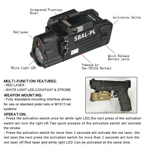 HK15-0080 500 lumens weapon flashlight with red laser